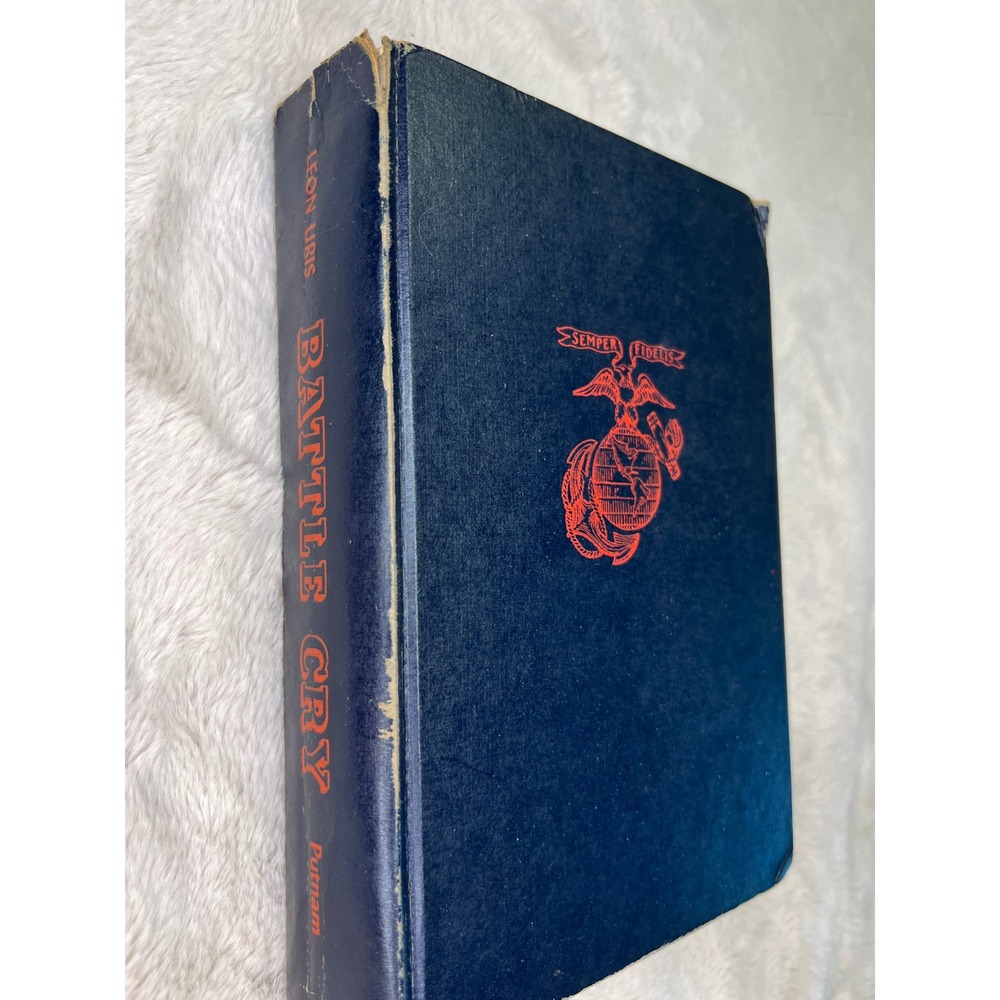 Putnam Battle Cry Leon Uris Hardcover USMC Marine Corps Emblem Blue